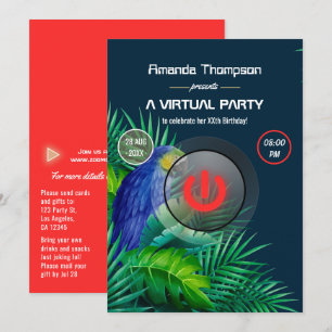 Tropische Sommer-Papageien-Virtual-Birthday-Party Einladung