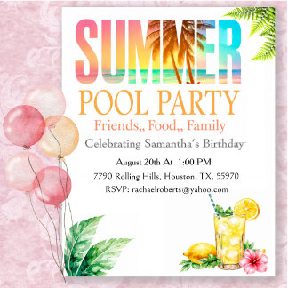 Tropische Sommer-Poolparty-Geburtstag Einladung