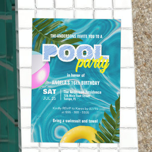 Tropische Sommer-Poolparty Süße 16 Geburtstagsfeie Einladung