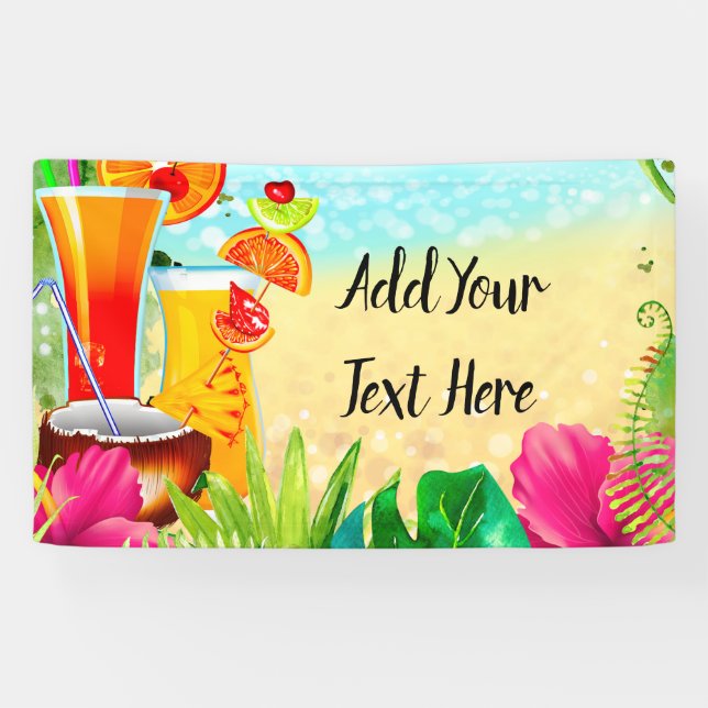 Tropische Sommercocktails & The Beach Summer Party Banner (Horizontal)