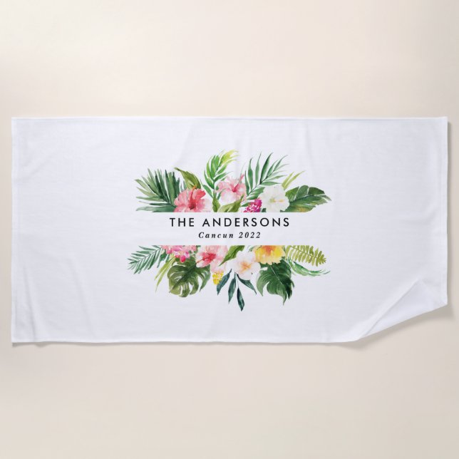 Tropische Sommerferien mit Blumen  Strandtuch (Vorderseite)