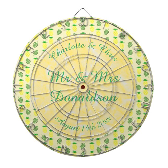 Tropische Sommerhochzeitpinienbäume und Palmen-Blä Dartscheibe (vorne)