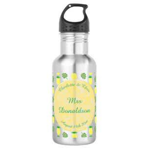 Tropische Sommerhochzeitpinienbäume und Palmen-Blä Edelstahlflasche