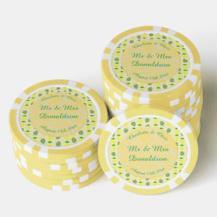 Tropische Sommerhochzeitpinienbäume und Palmen-Blä Pokerchips
