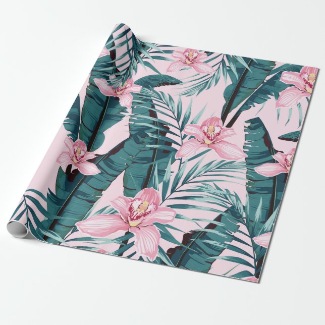 Tropische Sommermalerei nahtlos mit Palmen  Geschenkpapier (Ungerollt)