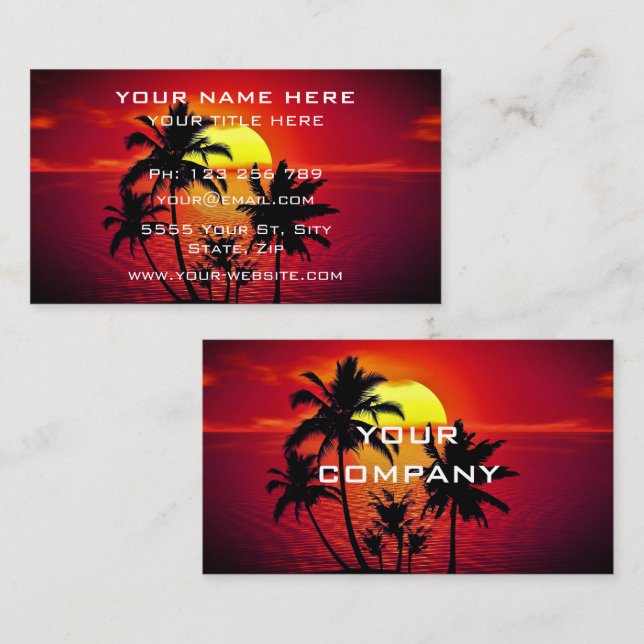 Tropische Sonnenuntergang Ihr Unternehmen Moderne  Visitenkarte (Vorne/Hinten)