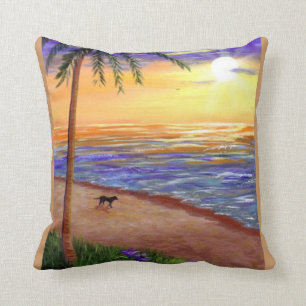 Tropische Sonnenuntergang-Kunst-Strand-Palme Kissen
