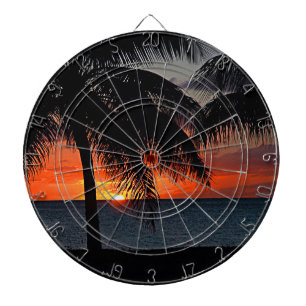 Tropische Sonnenuntergang Palmen in der Karibik Dartscheibe