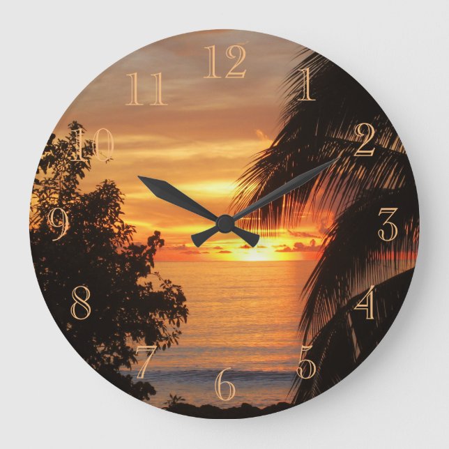 Tropische Sonnenuntergang-Uhr Große Wanduhr (Vorderseite)