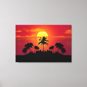 Tropische Sonnenuntergangs-Palmen Silhouette Stran Leinwanddruck