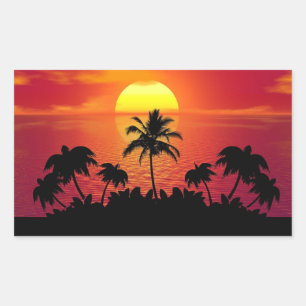 Tropische Sonnenuntergangs-Palmen Silhouette Stran Rechteckiger Aufkleber