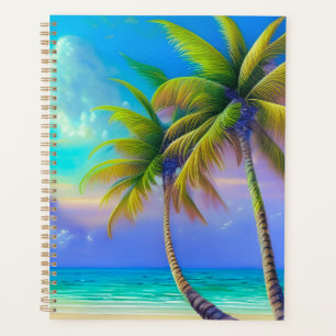Tropische Sonnenuntergangs-Palmenstrand-Landschaft Planer