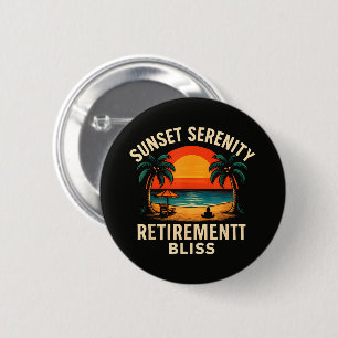 Tropische Sonnenuntergangs-Ruhe-Rentner-Strandszen Button