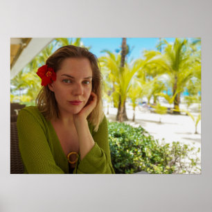 Tropische Spa-Wandkunst Frau mit Hibiskus Poster