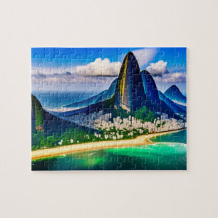 Tropische Stadtlandschaft mit Bergen und Strand