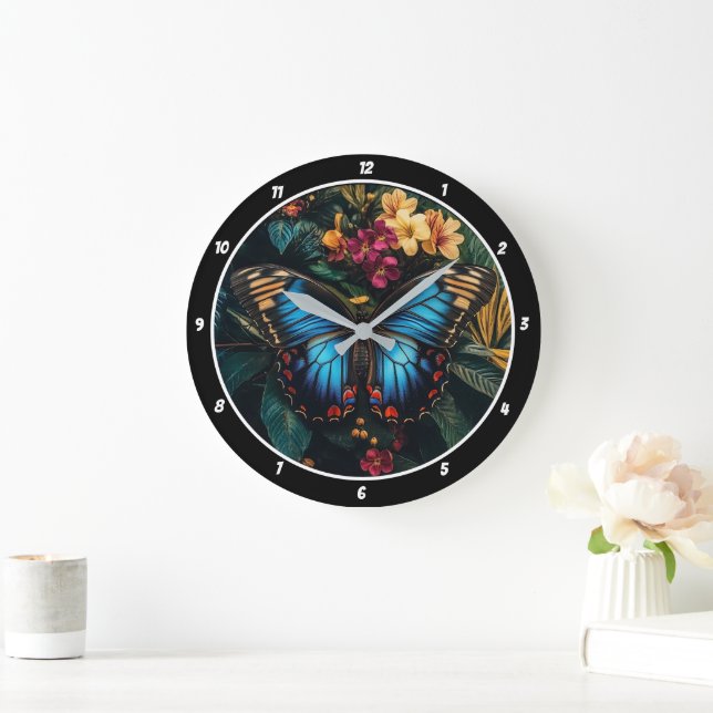 Tropische Strahlung" - Blauer Schmetterling Große Wanduhr (Zuhause)