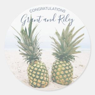 Tropische Strand-Ananas Runder Aufkleber