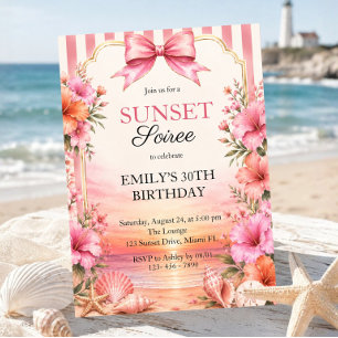 Tropische Strand-Blumen-Sonnenuntergangs-Soirée-Ge Einladung