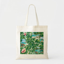 Tropische Strand Botanische Collage Barbuda Tragetasche