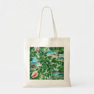 Tropische Strand Botanische Collage Barbuda Tragetasche