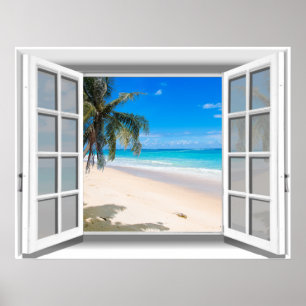 Tropische Strand-Fake-Fenster-Ansicht 3D Poster