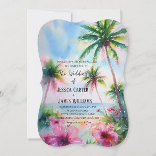 Tropische Strand-Hawaiianische Hibiskus-Hochzeit Einladung