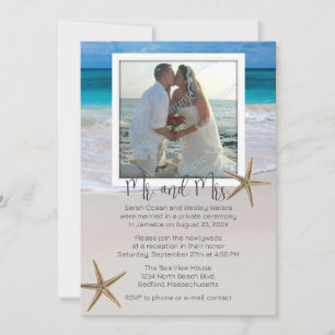 Tropische Strand-Hochzeitsankündigung mit Foto Einladung