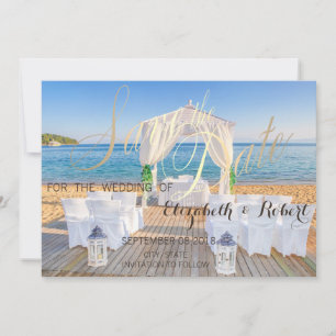 Tropische Strand-Laube Hochzeit Save The Date