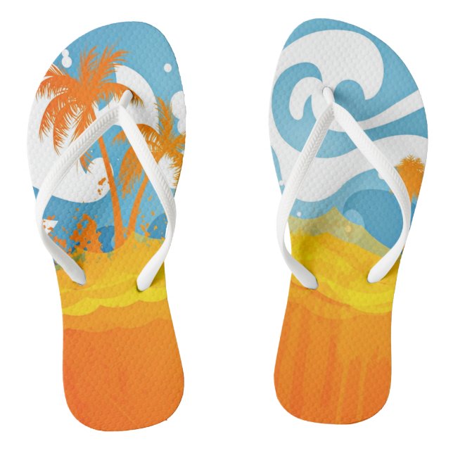 Tropische Strand-Ozean-Wellen-Palmen abstrakt Flip Flops (Fußbett)