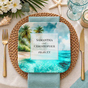 Tropische Strand- & Palmen-Hochzeit elegant Pappteller