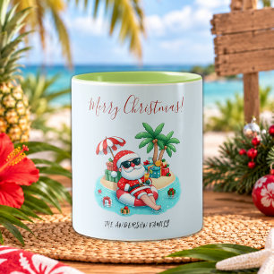 Tropische Strand Santa Weihnachtsfeier Zweifarbige Tasse