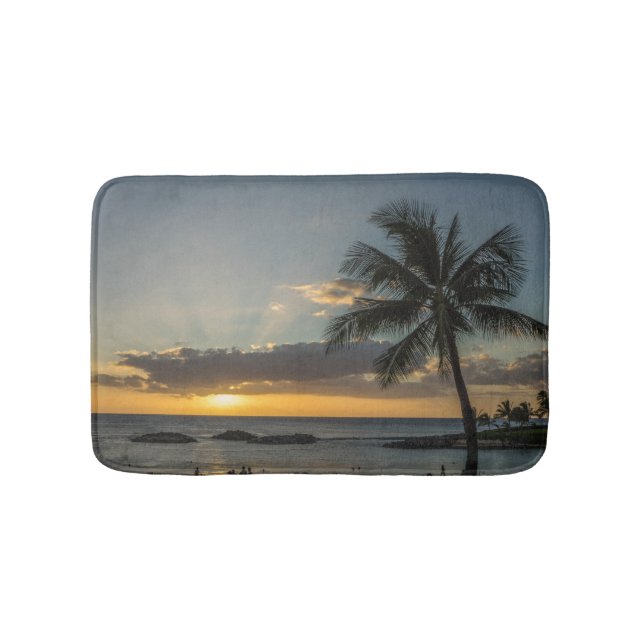 Tropische Strand-Sonnenuntergang-Palme Badematte (Vorderseite)