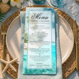 Tropische Strand-Wasserfarbe Elegante Küstenhochze Menükarte