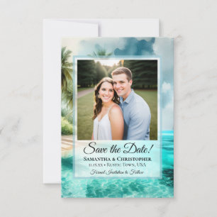 Tropische Strand-Wasserfarben- & Foto-Hochzeit Save The Date