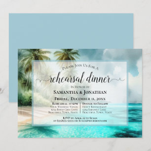 Tropische Strand-Wasserfarben-Hochzeitsprobe-Dinne Einladung
