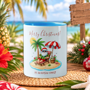 Tropische Strand- & Weihnachtsfeier mit Santa Zweifarbige Tasse