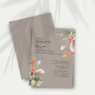 Tropische Strandblumen-Taupe-Hochzeit Goldfolie Folieneinladung