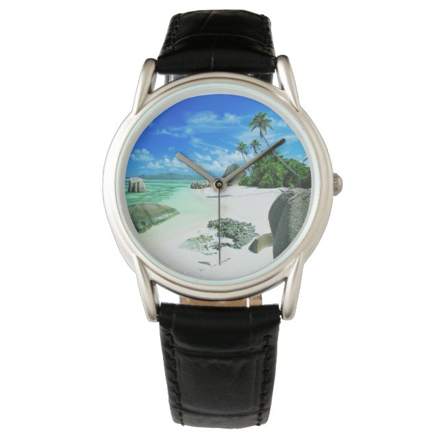 Tropische Strände | Insel La Digue Armbanduhr (Vorderseite)