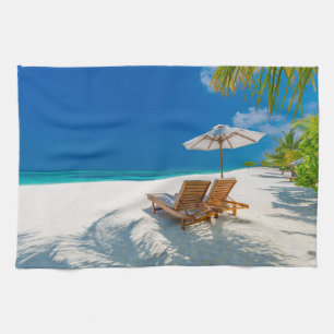 Tropische Strände Lounge Chairs Beach, Bora Bora Geschirrtuch