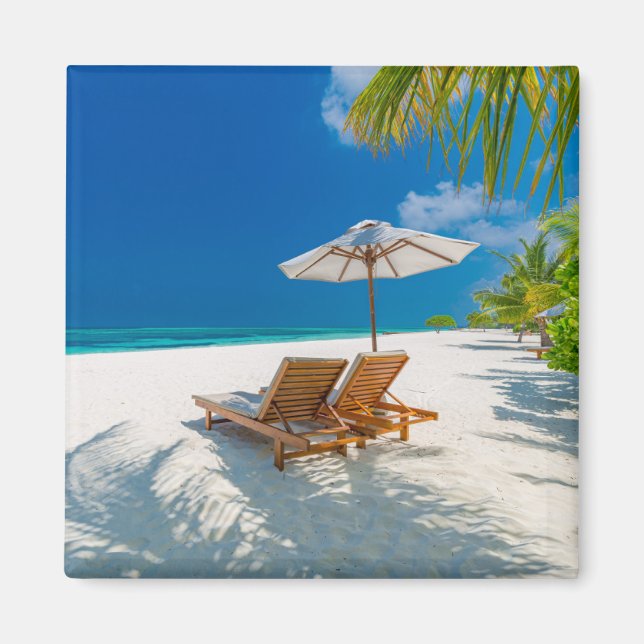 Tropische Strände | Lounge Chairs Beach, Bora Bora Magnet (Vorne)