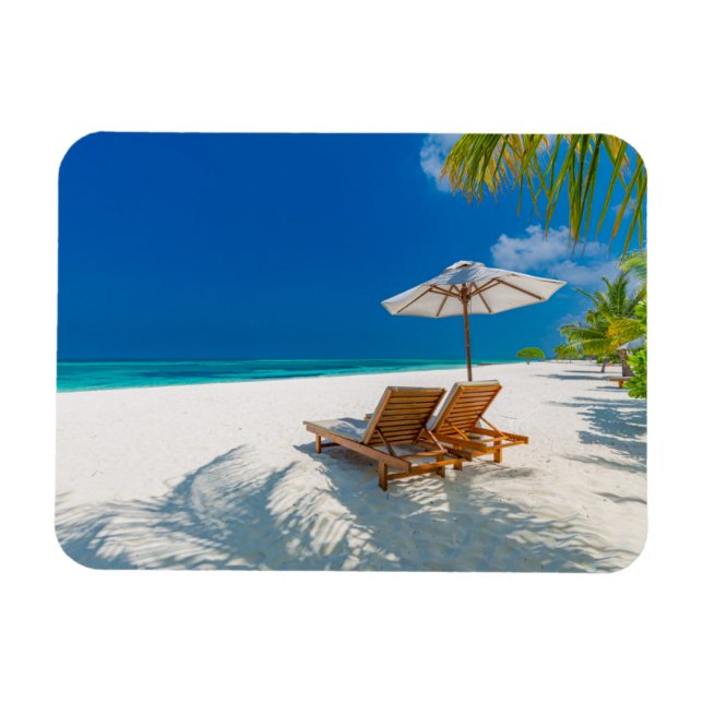 Tropische Strände | Lounge Chairs Beach, Bora Bora Magnet (Horizontal)