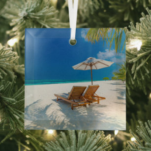 Tropische Strände   Lounge Chairs Beach, Bora Bora Ornament Aus Glas