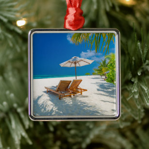 Tropische Strände   Lounge Chairs Beach, Bora Bora Ornament Aus Metall