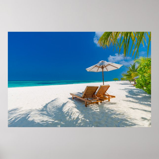 Tropische Strände | Lounge Chairs Beach, Bora Bora Poster (Vorne)