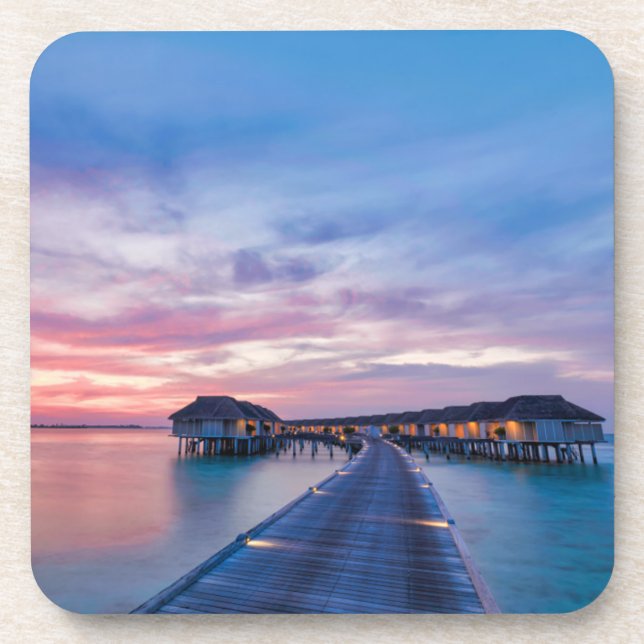 Tropische Strände | Maldives Bungalows Getränkeuntersetzer (Vorderseite)