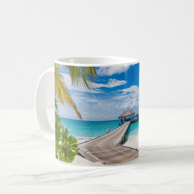 Tropische Strände | Maldives Island Wooden Jetty Kaffeetasse (Vorderseite Links)