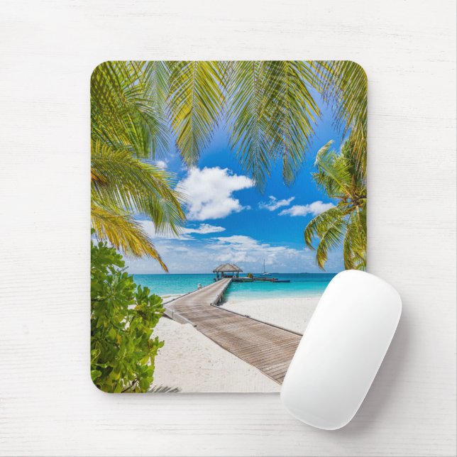 Tropische Strände | Maldives Island Wooden Jetty Mousepad (Mit Mouse)