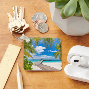 Tropische Strände Maldives Island Wooden Jetty Schlüsselanhänger