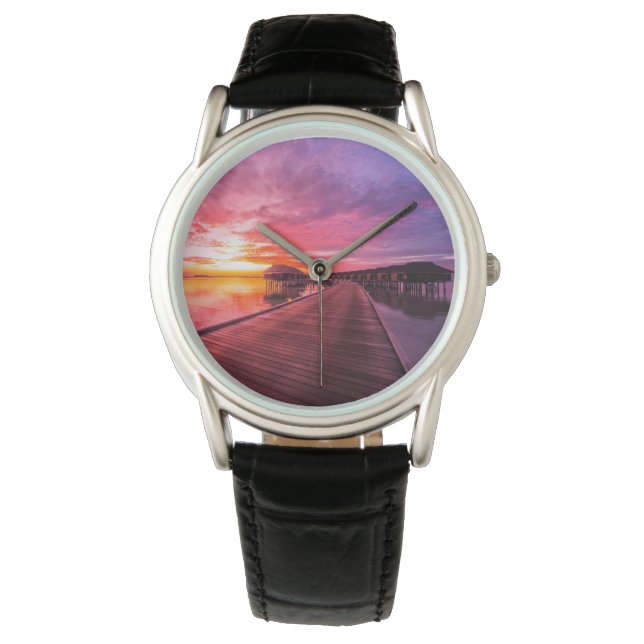 Tropische Strände | Malediven Sunset Armbanduhr (Vorderseite)