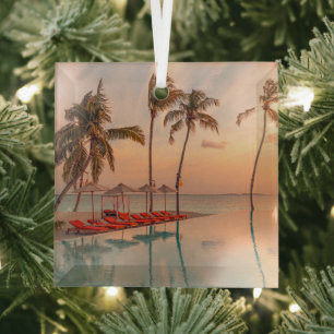 Tropische Strände   Malediven Tropical Beach & Poo Ornament Aus Glas